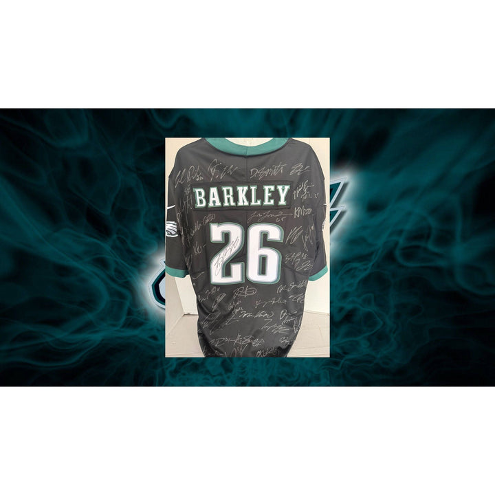 Saquon Barkley Philadelphia Eagles Superbowl XIL game model jersey team signed (45 plus signed) with proof.
