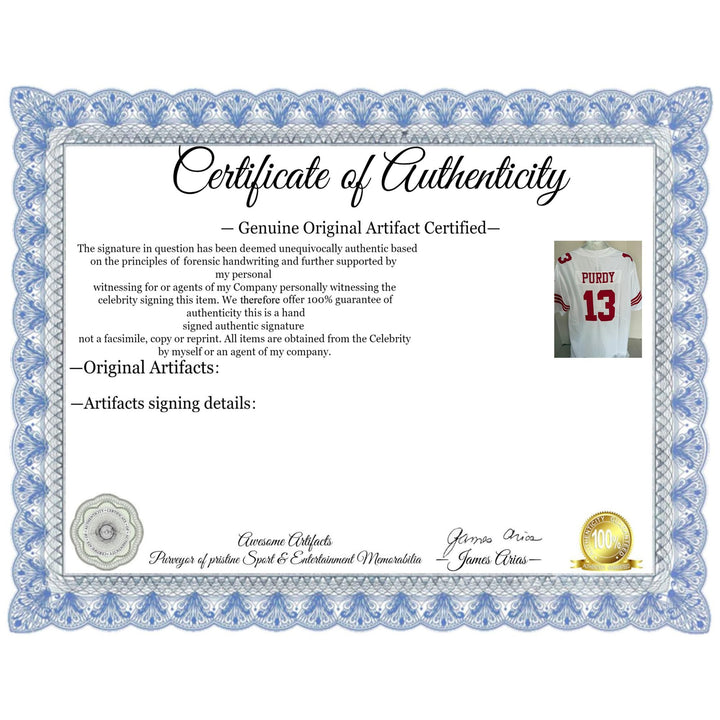 Brock Purdy San Francisco 49ers game model jersey signed with proof.