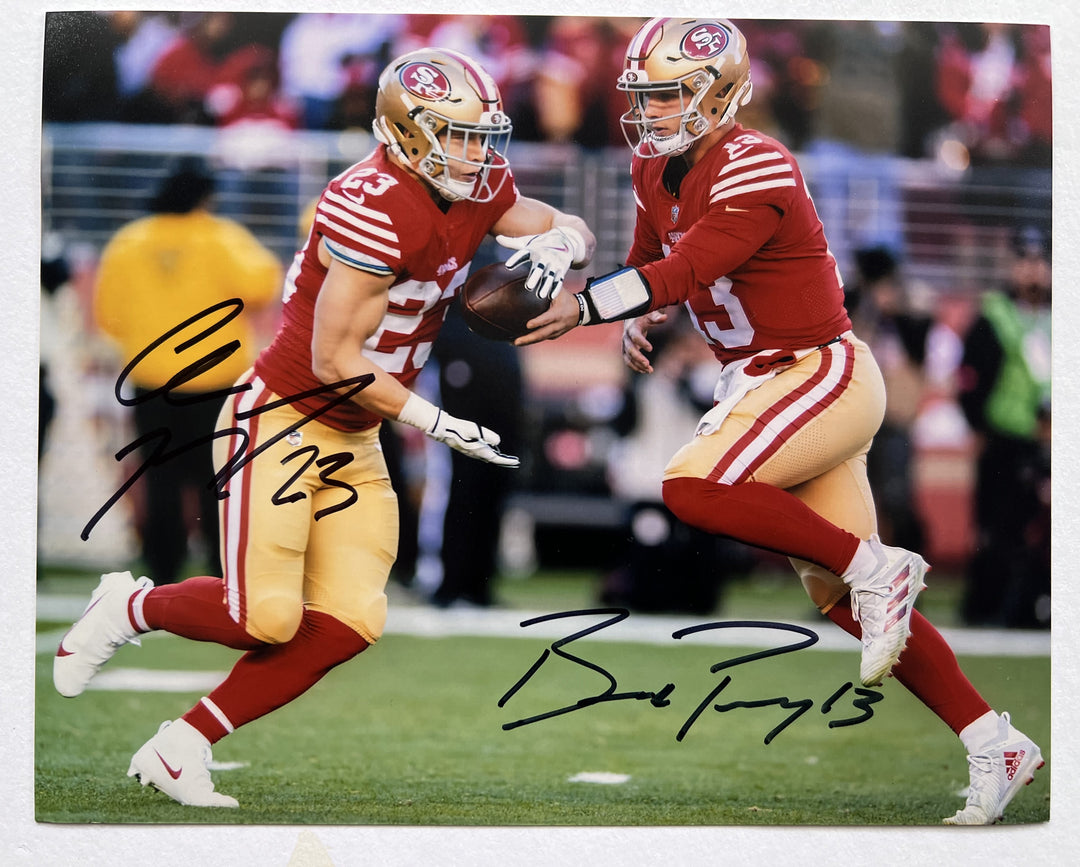 Christian McCaffrey Brock Purdy San Francisco 49ers 8x10 photograph signed with proof