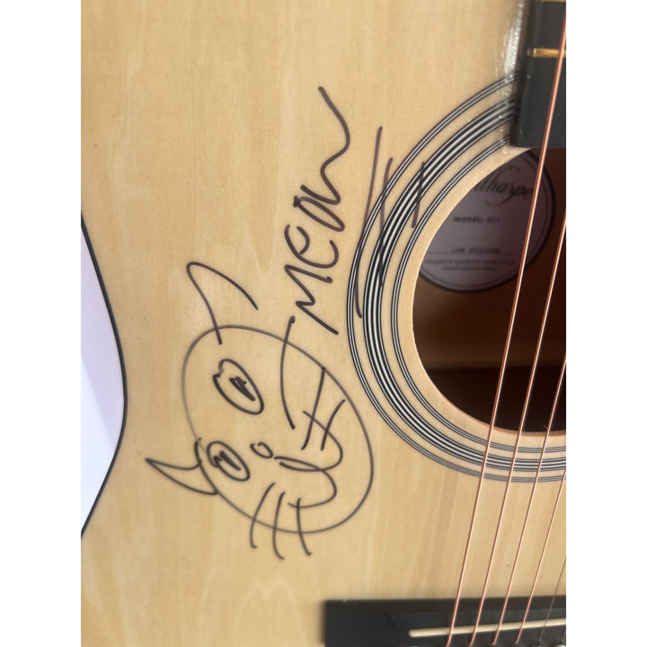 Ed Sheeran signed with sketch one of a kind full size acoustic guitar signed with proof