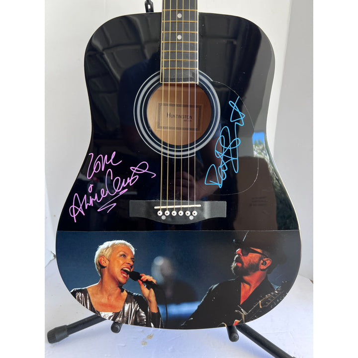 Eurythmics Annie Lennox and David A. Stewart One of A kind 39' inch full size acoustic guitar signed with proof