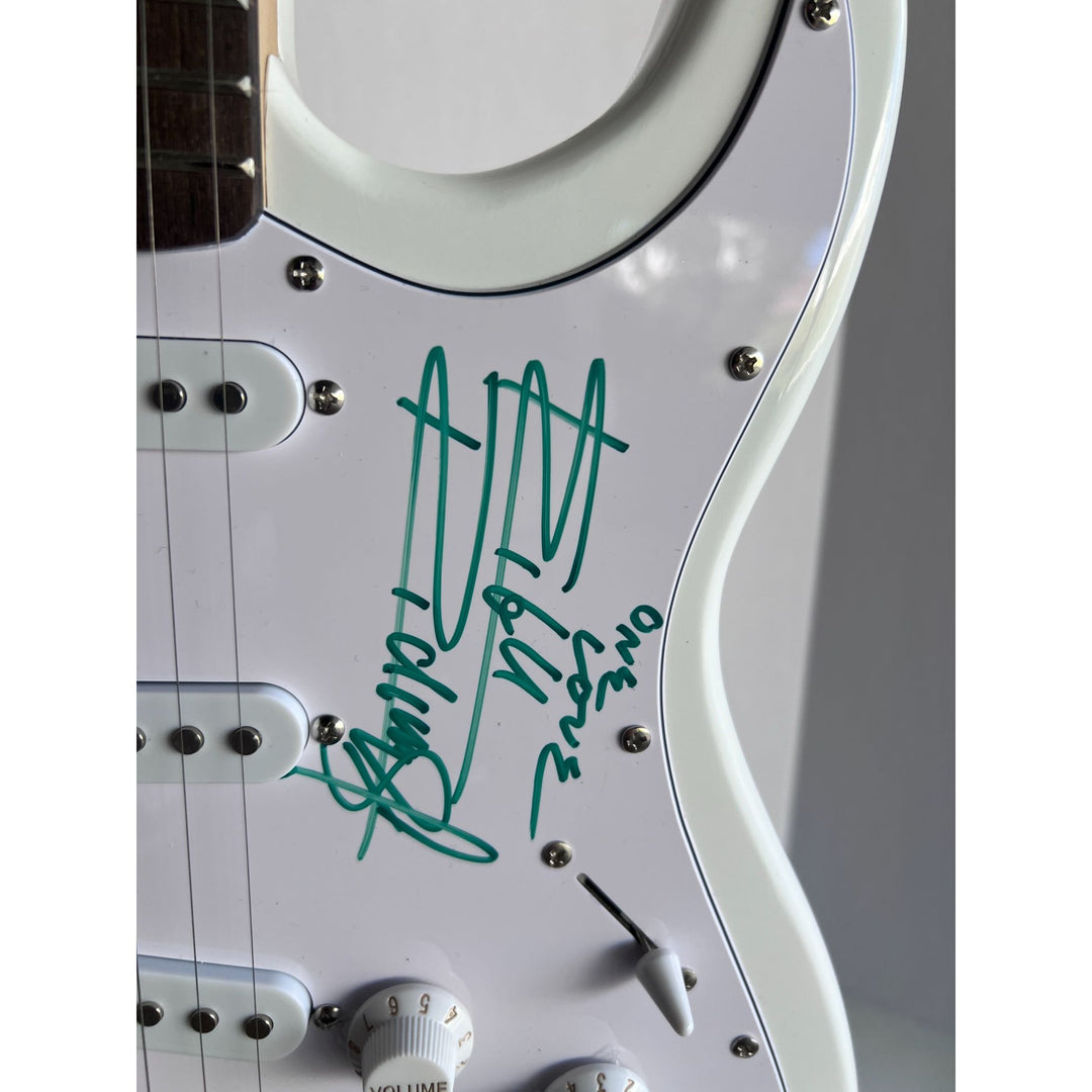 Bill Wyman Keith Richards Charlie Watts Ronnie Wood Mick Jagger full-size stratocaster electric guitar sign with proof