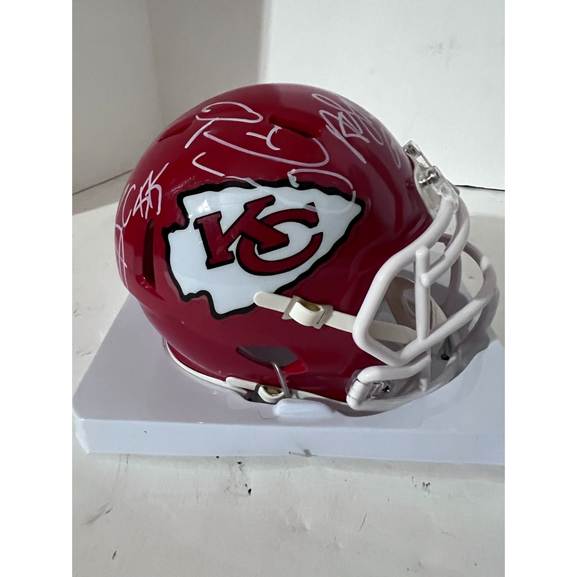 Kansas City Chiefs Patrick Mahomes Andy Reid Travis Kelce mini helmet signed with proof