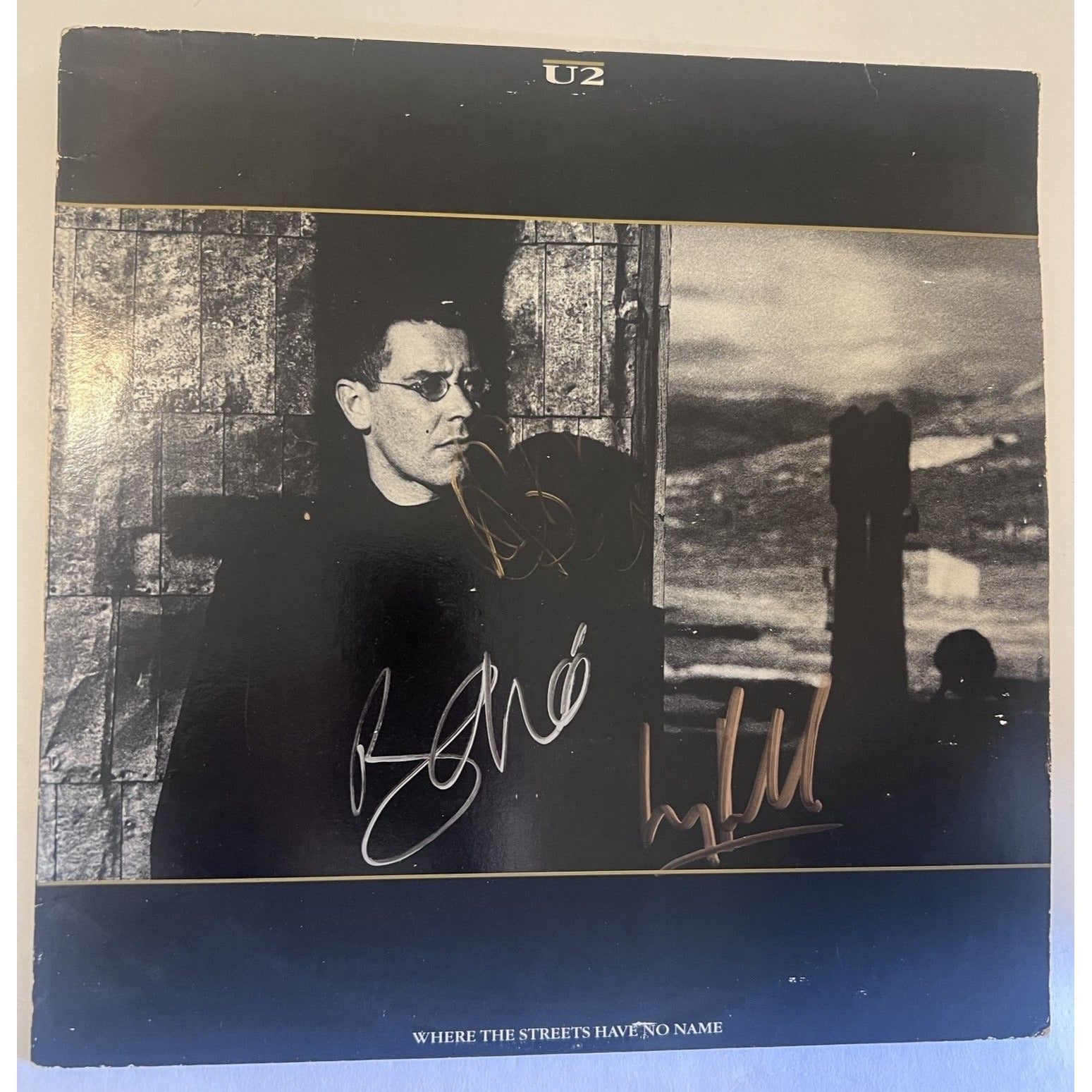 U2 "Where The Streets Have No Name" original LP Bono Larry Mullen signed with proof