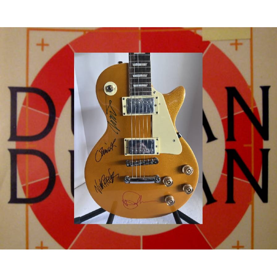 Duran Duran Simon Le Bon, John Taylor, Nick Rhodes Roger Taylor and Andy Taylor les paul electric guitar signed whit proff