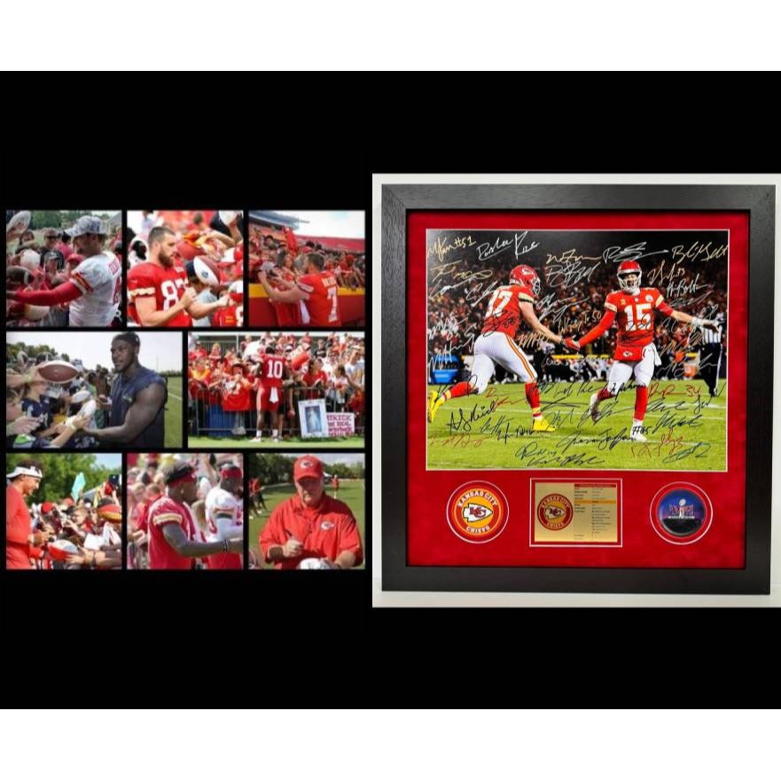 Kansas City Chiefs.Patrick Mahomes Travis Kelce Andy Reid 40 signs 2023-24 team signed and framed photo  (25x27) with proof