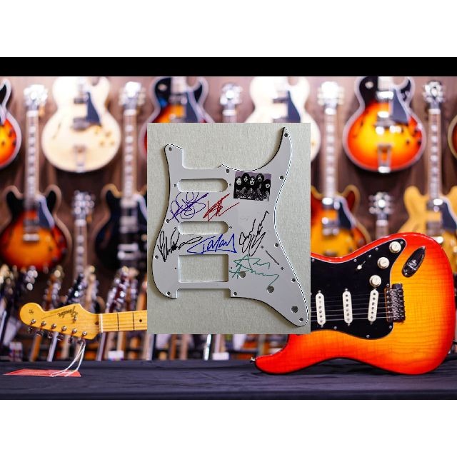 Deep Purple  Ian Paice Roger Glover Ian Gillan Don Airey  Stratocaster electric pickguard signed with proof