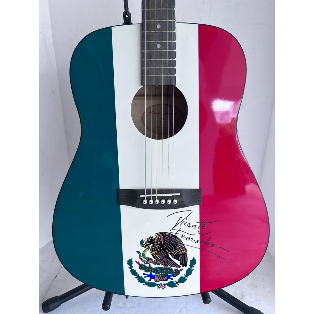 Vicente Fernandez Mexican flag full size acoustic guitar signed with proof