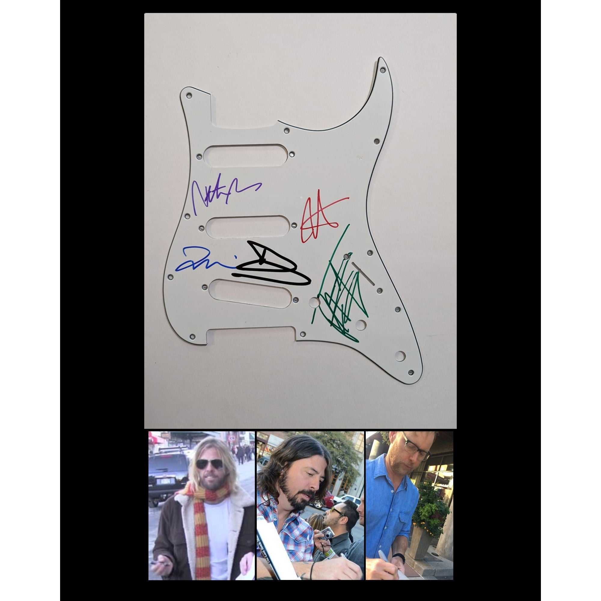 David Grohl Taylor Hawkins the Foo Fighters Fender Stratocaster electric guitar pickguard signed with proof