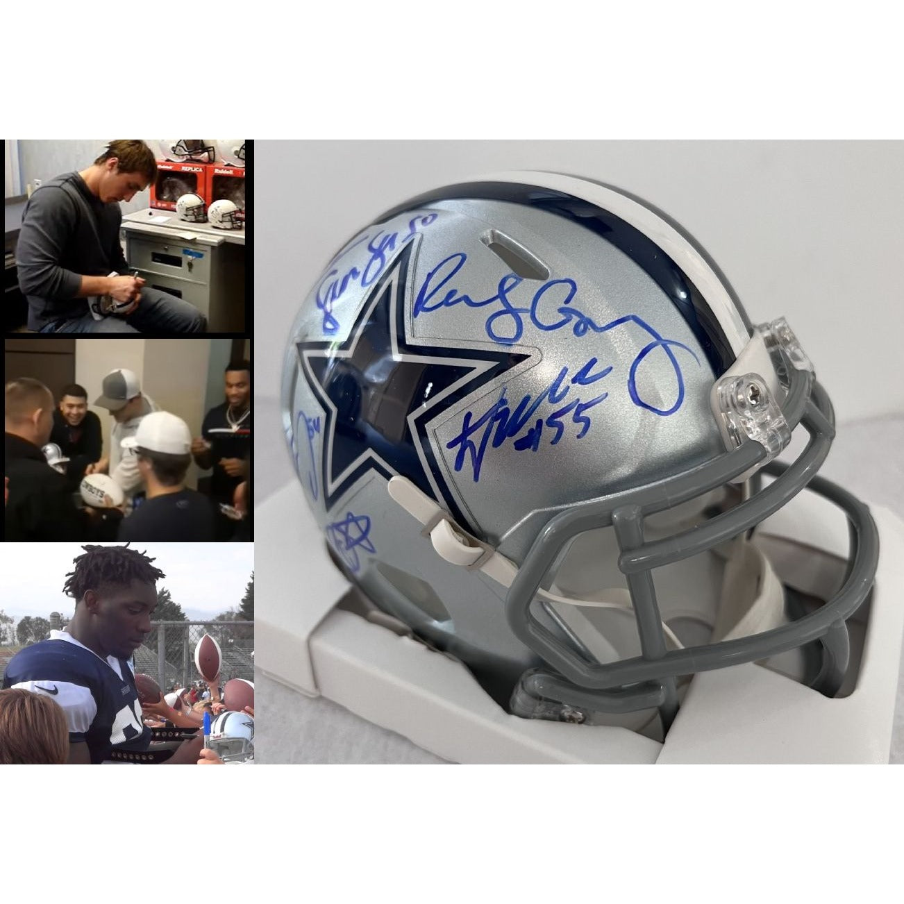 Dallas Cowboys Randy Gregory Demarcus Lawrence Sean Lee Leighton Vander Esch Jaylon Smith mini helmet signed