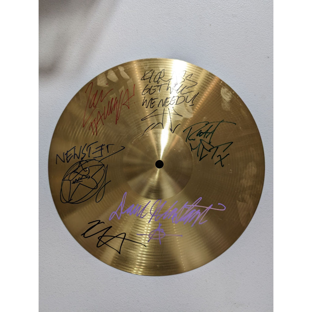 Metallica James Hetfield Robert Trujillo Lars Ulrich Dave Mustaine Kurt Hammett Jason Newsted cymbal signed with proof