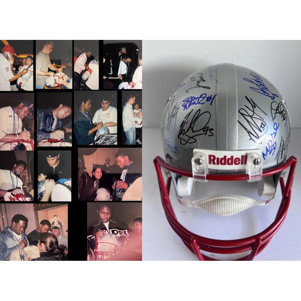 New England Patriots 2001 02 Super Bowl champions Risdell replica full size helmet Tom Brady (rookie year) Teddy Bruschi 40 plus signatures