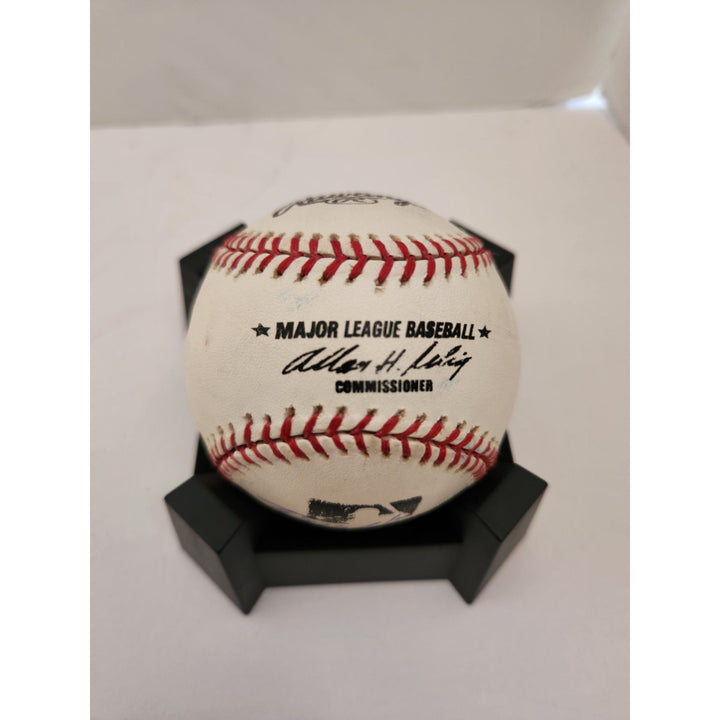 Seattle Mariners Randy Johnson Ken Griffey Jr Edgar Martinez official Rawlings MLB baseball signed with proof free acrylic display case