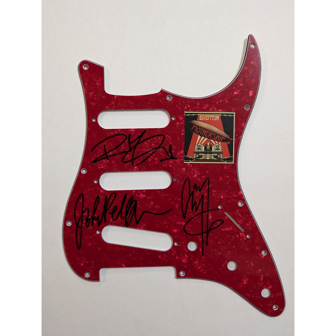 Robert Plant Jimmy Page John Paul Jones Led Zeppelin Fender Stratocaster electric guitar pickguard signed with proof