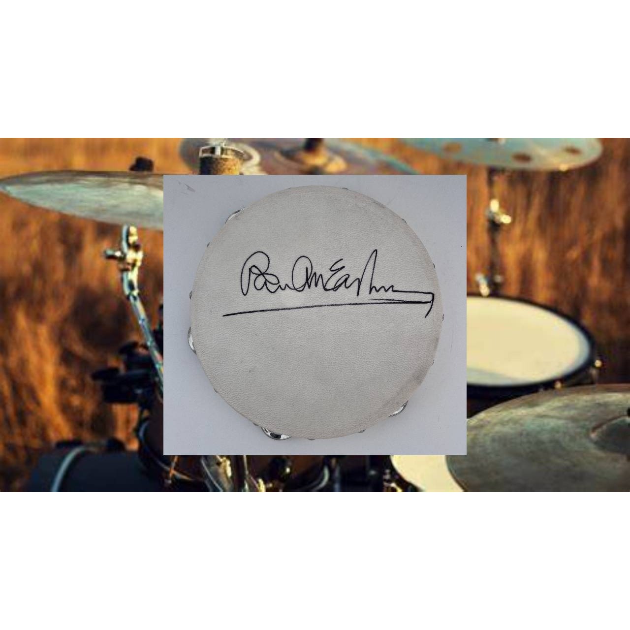 Paul McCartney 10 inch tambourine signed with proof