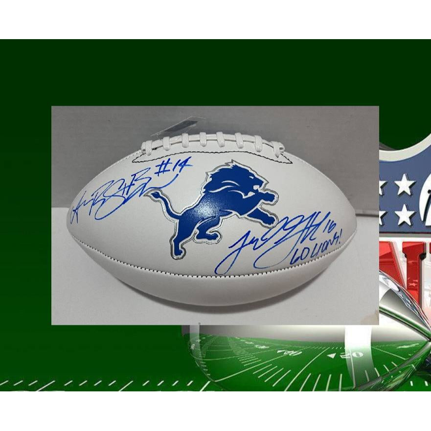 Detroit Lions full size football Jared Goff and Aman- Ra St. Brown sign with proof