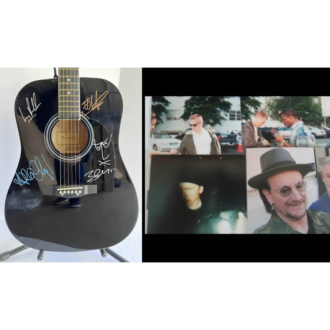 U2 Bono the edge Larry Mullen Adam Clayton Huntington full size acoustic guitar signed with proof