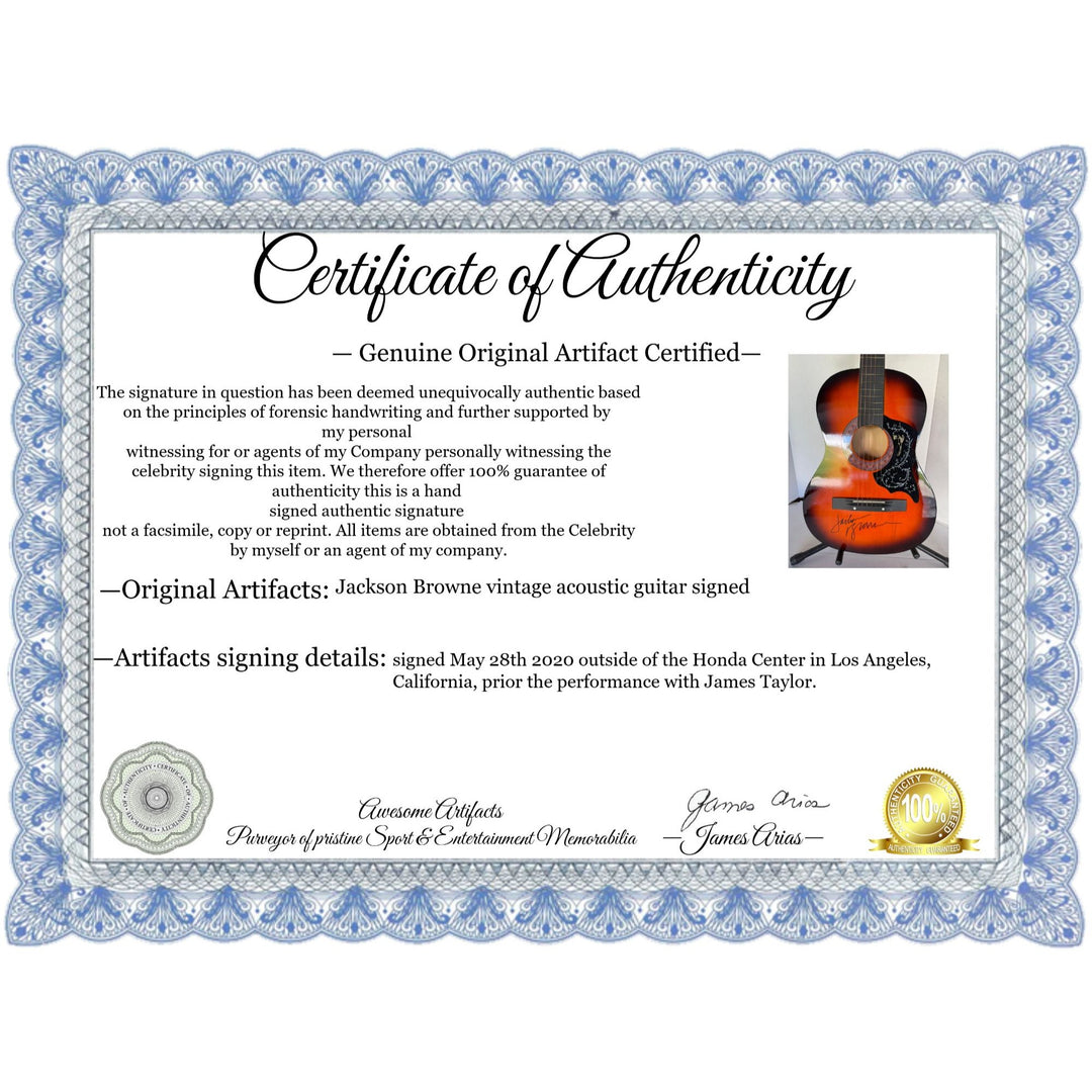 Jackson Browne vintage acoustic guitar signed with proof