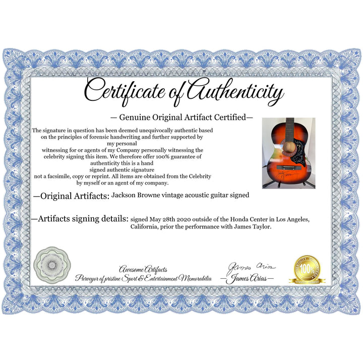 Jackson Browne vintage acoustic guitar signed with proof