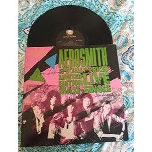 Aerosmith Steven Tyler Joe Perry band signed LP with proof