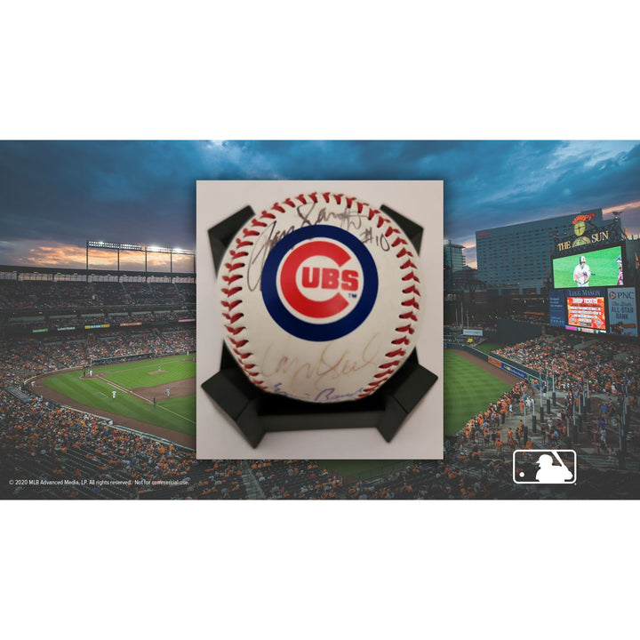 Chicago Cubs logo baseball Ron Santo Ryne Sandberg Ernie Banks Billy Williams signed with proof free acrylic display case