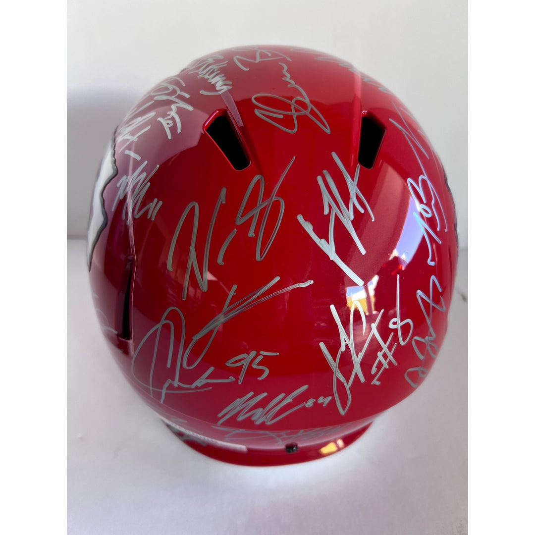 Patrick Mahomes Andy Reid 2022 Kansas City Chiefs AFC champions Riddell speed replica full size helmet team signed with proof and free case