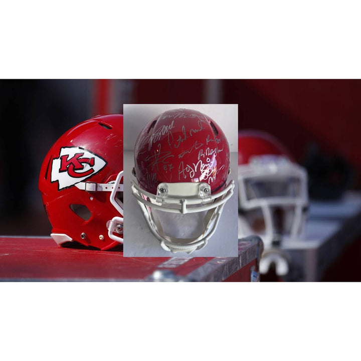 Kansas City Chiefs 2019 20 Super Bowl champions Riddell Speed authentic game model helmet 40 + sigs Patrick Mahomes Travis Kelce Andy Reid T