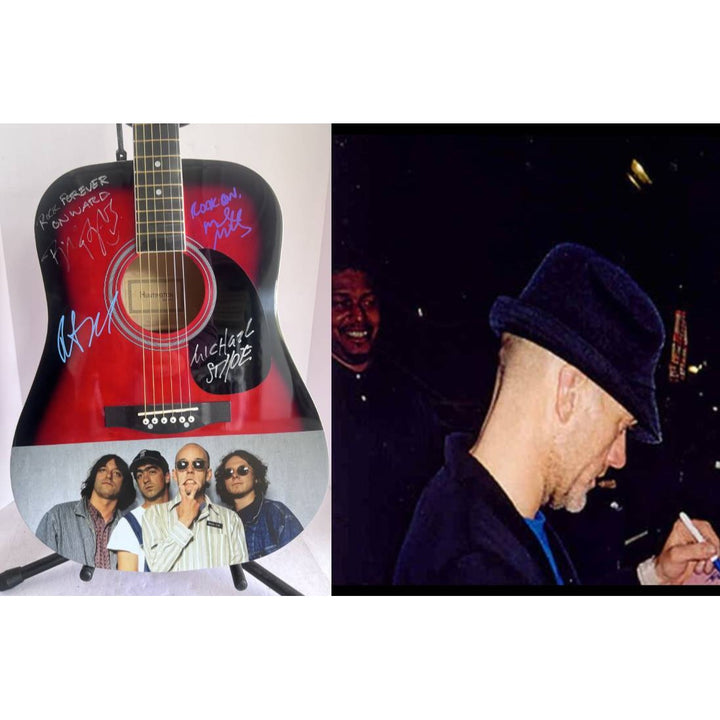 R.E.M Michael Stripe, Bill Berry, Mike Mills, Peter Buck full size 39' Huntington acoustic signed with proof