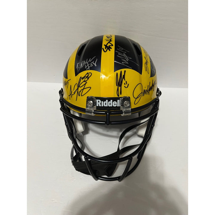 Jim Harbaugh JJ McCarthy Michigan Wolverines 2023-24 team signed Riddell full size helmet signed with proof