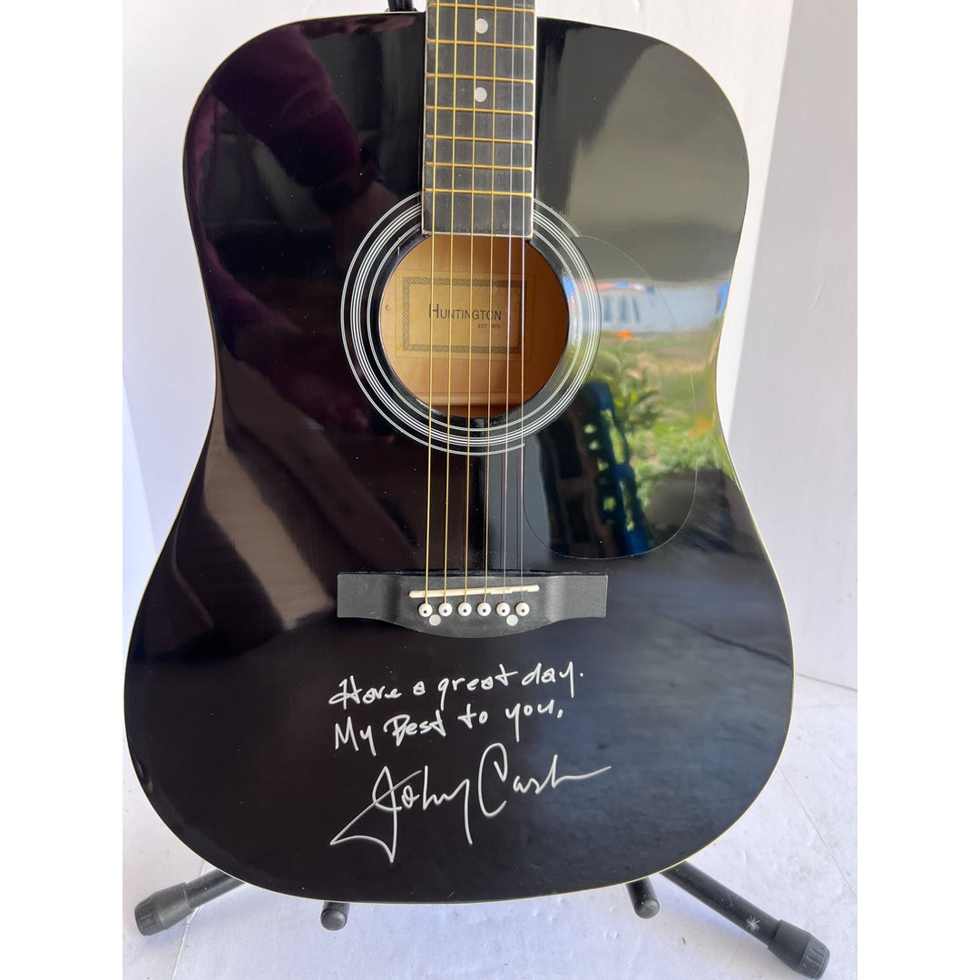 Johnny Cash signed with inscription One of a Kind full size acoustic guitar signed with proof