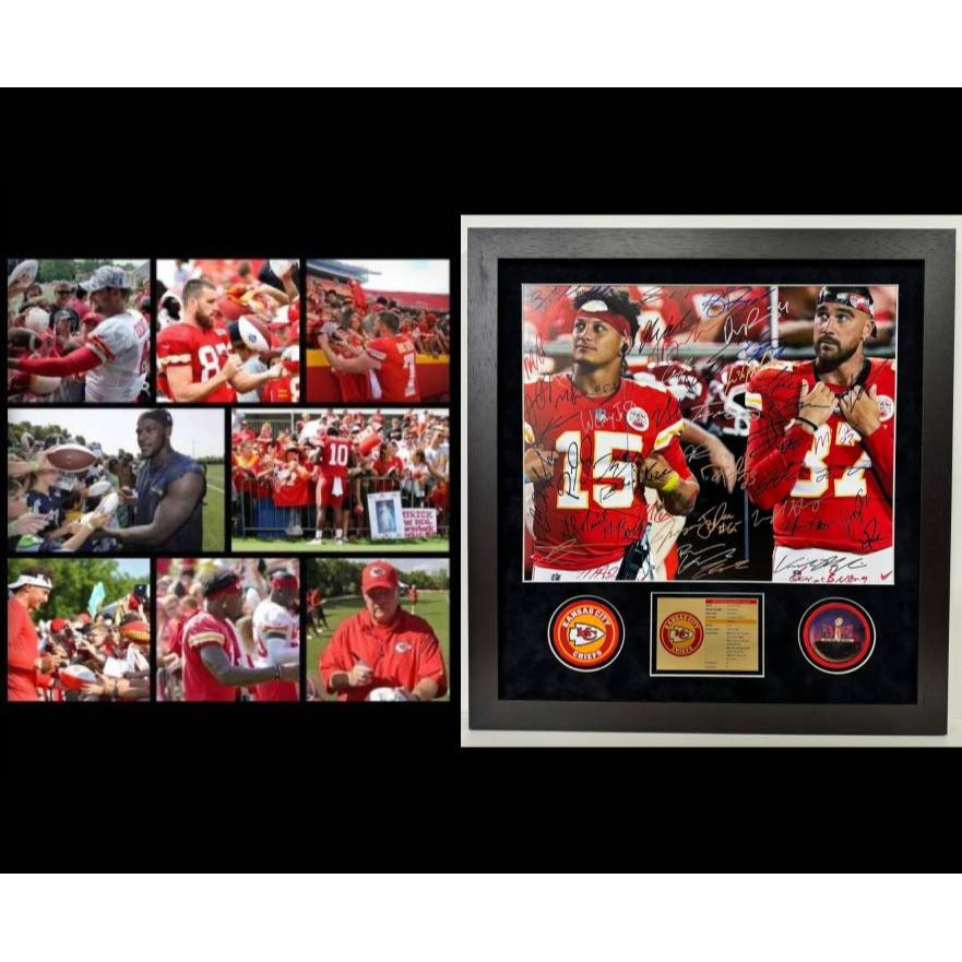 Kansas City Chiefs.Patrick Mahomes Travis Kelce Andy Reid 40 signs 2023-24 team signed and framed photo  (25x27) with proof