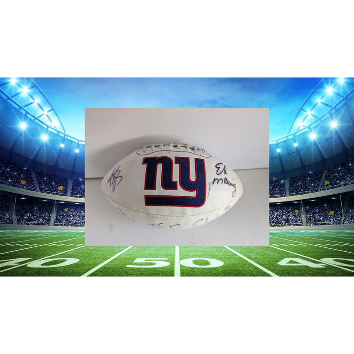 New York Giants Jeremy Shockey Michael Strahan Plexico Burress Tiki Barber Tom Coughlin Eli Manning signed football