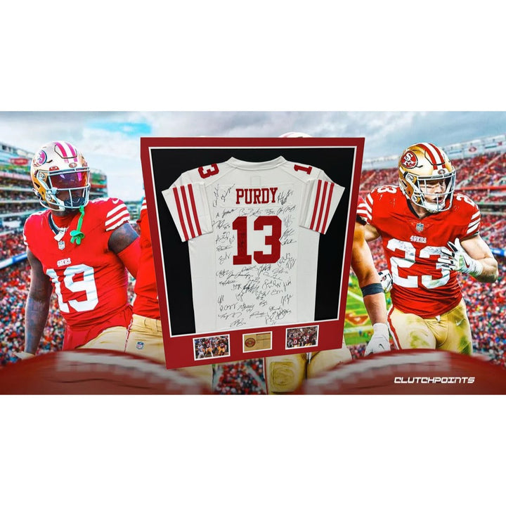 Brock Purdy San Francisco 49ers 2023-24 size xl jersey signed & framed with proof 40 plus signs 42x32