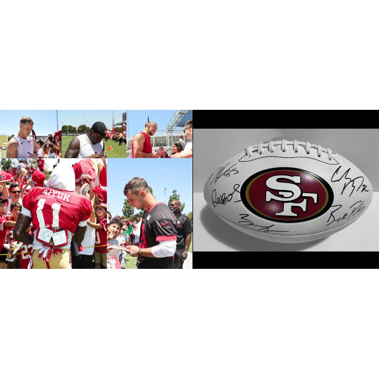 San Francisco 49ers Deebo Samuel Christian McCaffrey Brandon Aiyuk George Kittle Brock Purdy full size football signed with proof