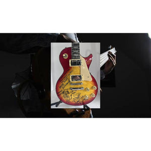 Keith Richards inscribed Angus Young with Sketch Saul Hudson "Slash" GNR signed with Sketch One of a Kind Les Paul electric guitar signed