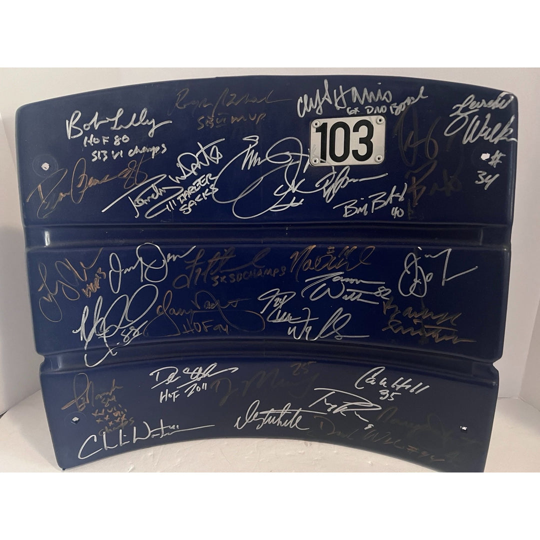 Dallas Cowboys Stadium seat signed by Roger Staubach Emmitt Smith Troy Aikman Tony Dorsett Jerry Jones Jimmy Johnson 20 Dallas Cowboy Legend