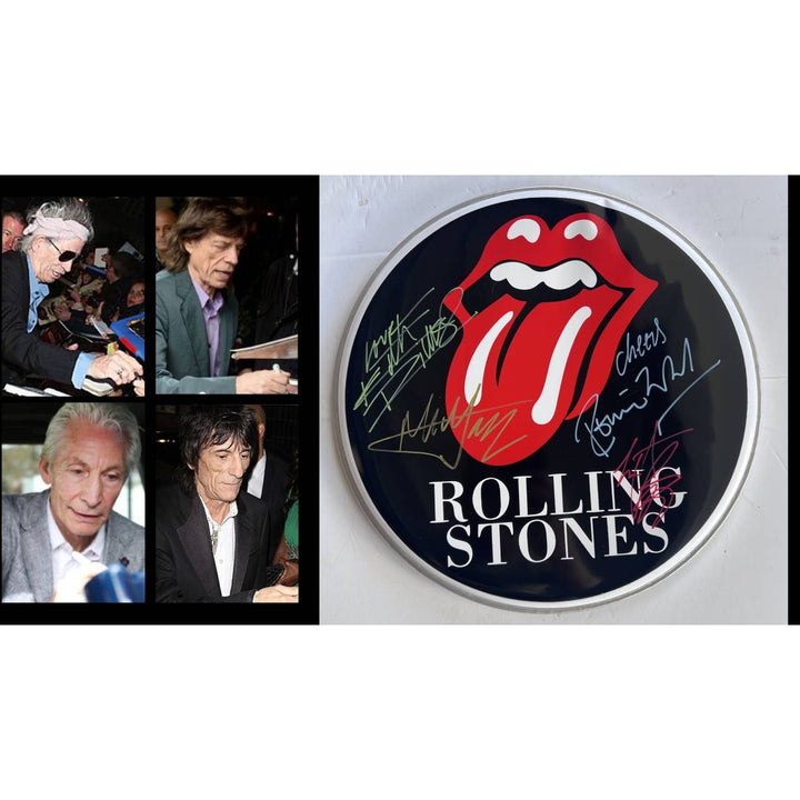 Keith Richards, Charlie Watts, Ronnie Wood, Mick Jagger, The Rolling Stones one-of-a-kind drumhead signed with proof