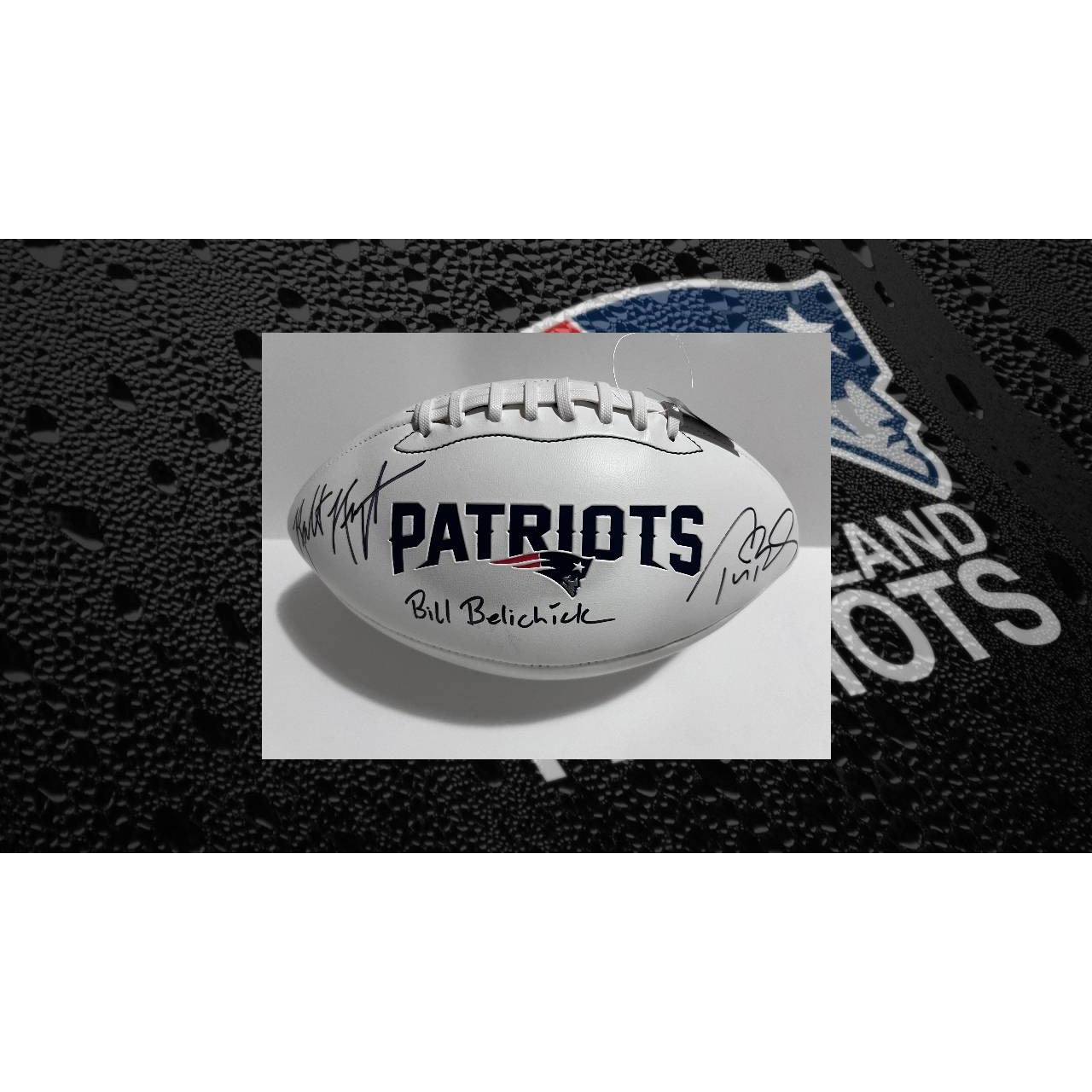 New England Patriots Tom Brady Bill Belichick Robert Kraft full size football signed with proof