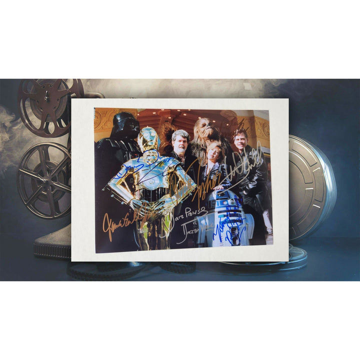 Star Wars James Earl Jones George Lucas Carrie Fisher Mark Hamill Kenny Baker David Prowse photo signed with proof