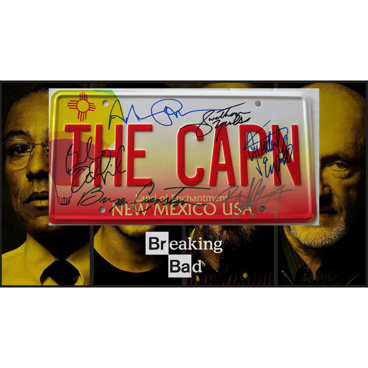 Breaking Bad Brian Cranston Walter White Aaron Paul Jonathan Banks Bob Odenkirk and Giancarlo Esposito authentic license plate signed