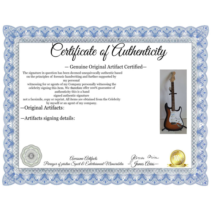 Bob Dylan and Joan Baez, authentic Fender Stratocaster electric guitar signed with proof