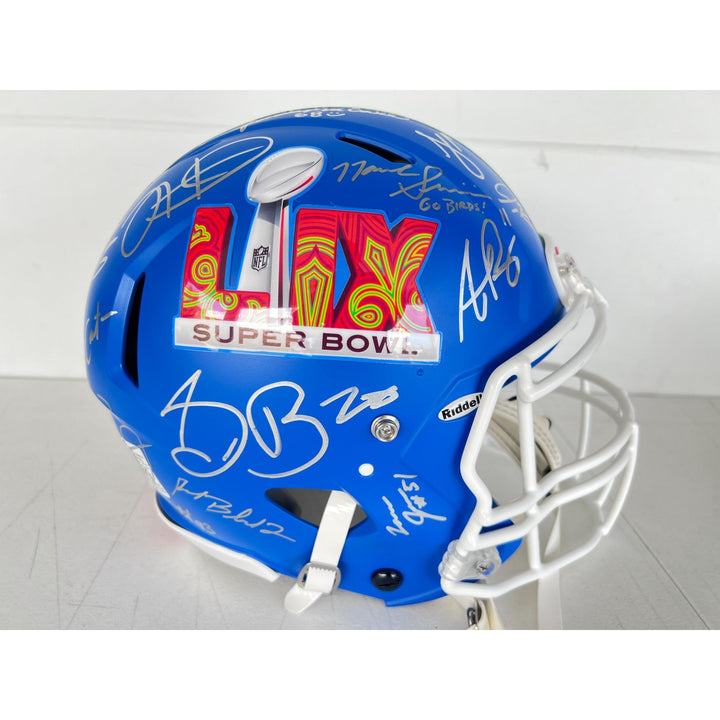 Super Bowl LIX 2025 Philadelphia Eagles pro game model helmet team signed with 40 plus signatures & signing proof .