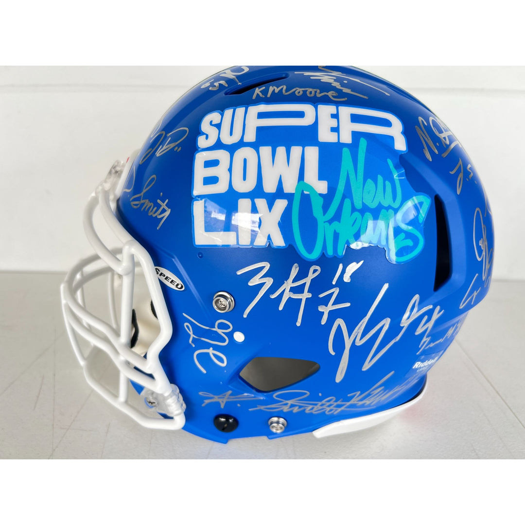 Super Bowl LIX 2025 Philadelphia Eagles pro game model helmet team signed with 40 plus signatures & signing proof .