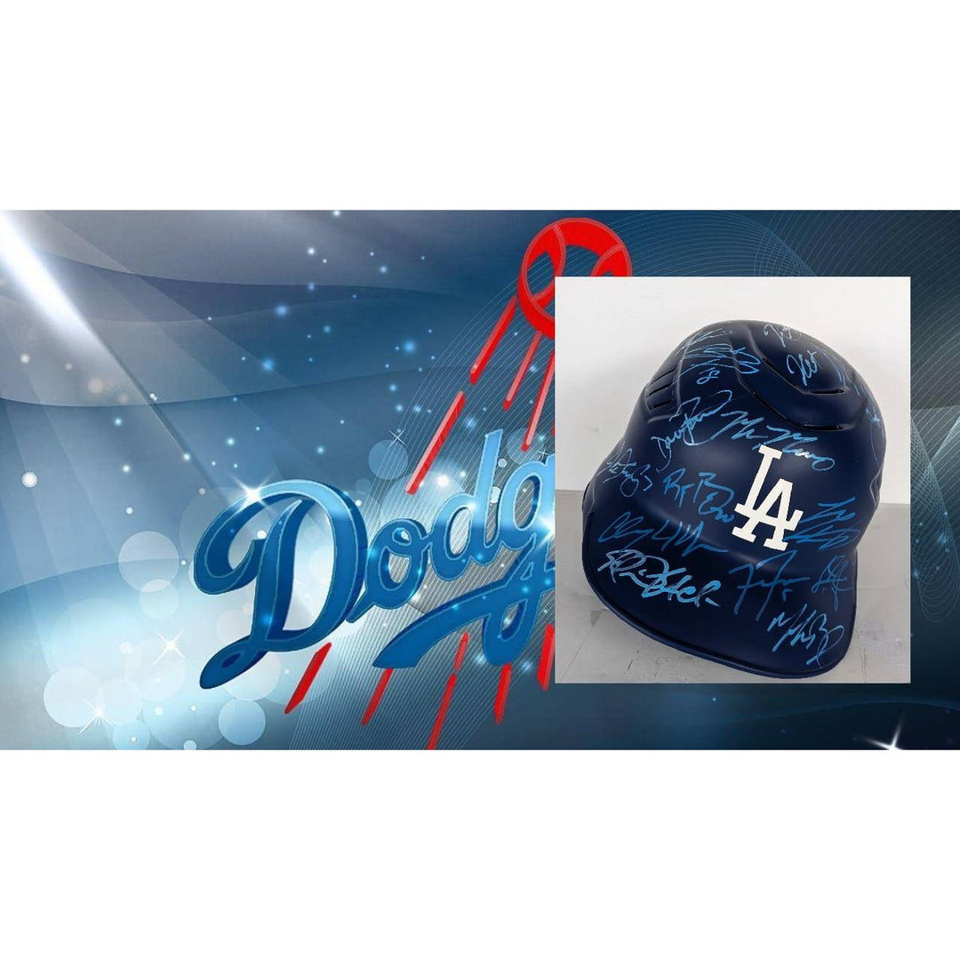 Los Angeles Dodgers World Series champs Shohei Ohtani Freddie Freeman Mookie Betts 2025 full size batting helmet team signed with proof.