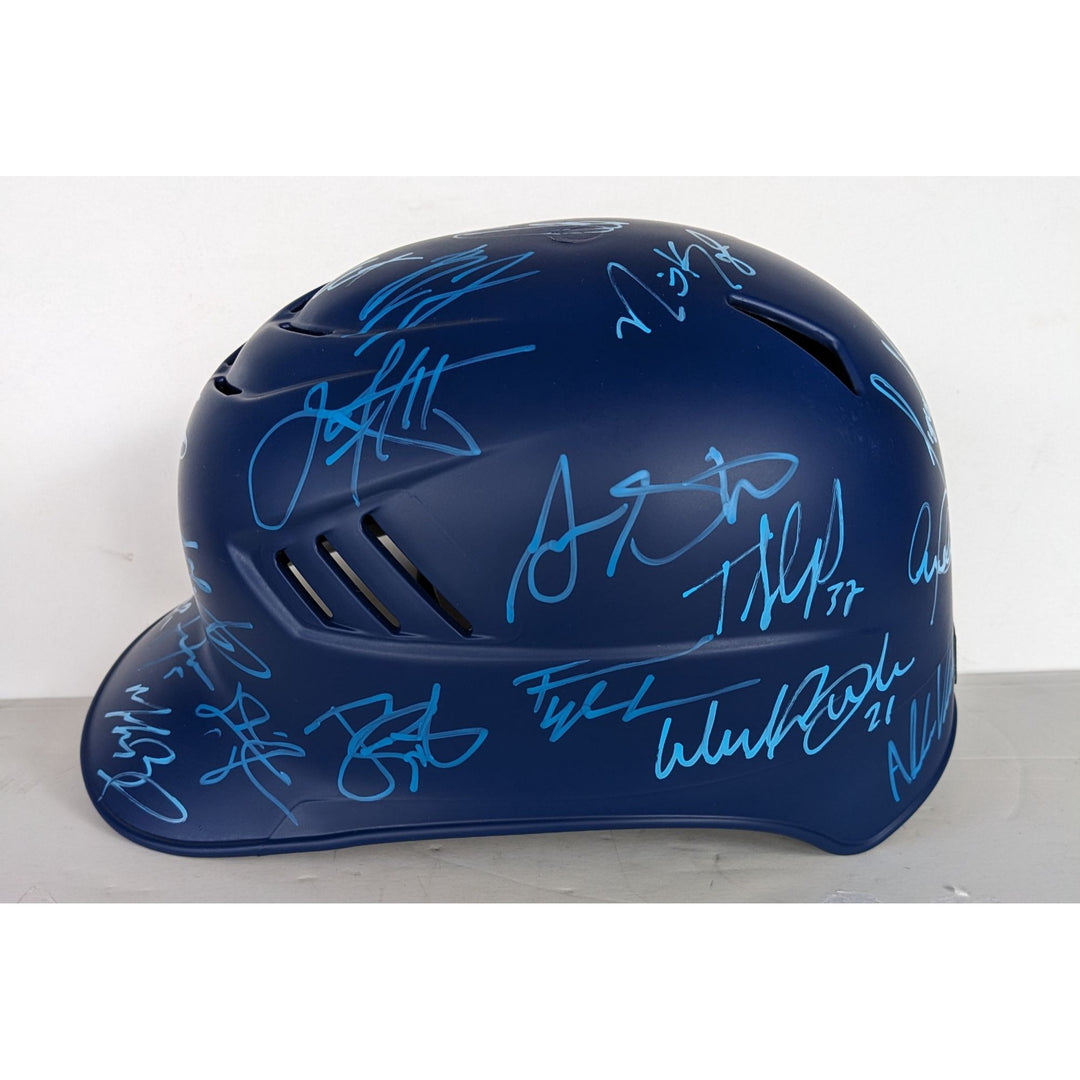 Los Angeles Dodgers World Series champs Shohei Ohtani Freddie Freeman Mookie Betts 2025 full size batting helmet team signed with proof.
