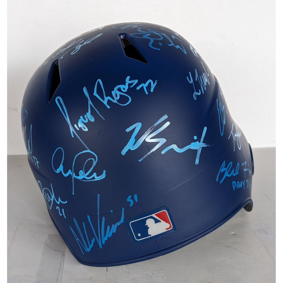 Los Angeles Dodgers World Series champs Shohei Ohtani Freddie Freeman Mookie Betts 2025 full size batting helmet team signed with proof.