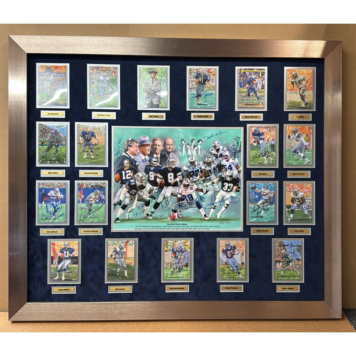 Dallas Cowboys All time greats (30) Roger Staubach Troy Aikman Tom Landry signed and framed with proof dims 43x51