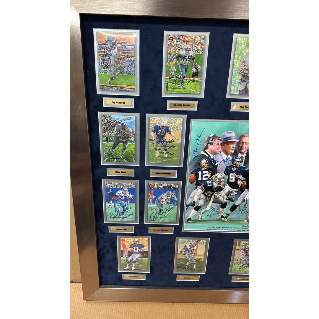 Dallas Cowboys All time greats (30) Roger Staubach Troy Aikman Tom Landry signed and framed with proof dims 43x51