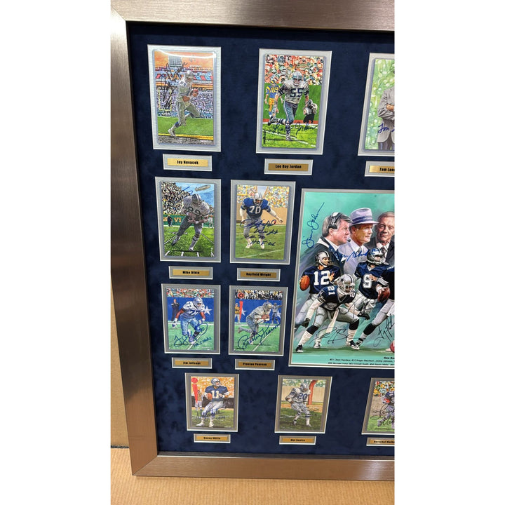 Dallas Cowboys All time greats (30) Roger Staubach Troy Aikman Tom Landry signed and framed with proof dims 43x51