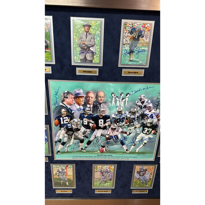 Dallas Cowboys All time greats (30) Roger Staubach Troy Aikman Tom Landry signed and framed with proof dims 43x51